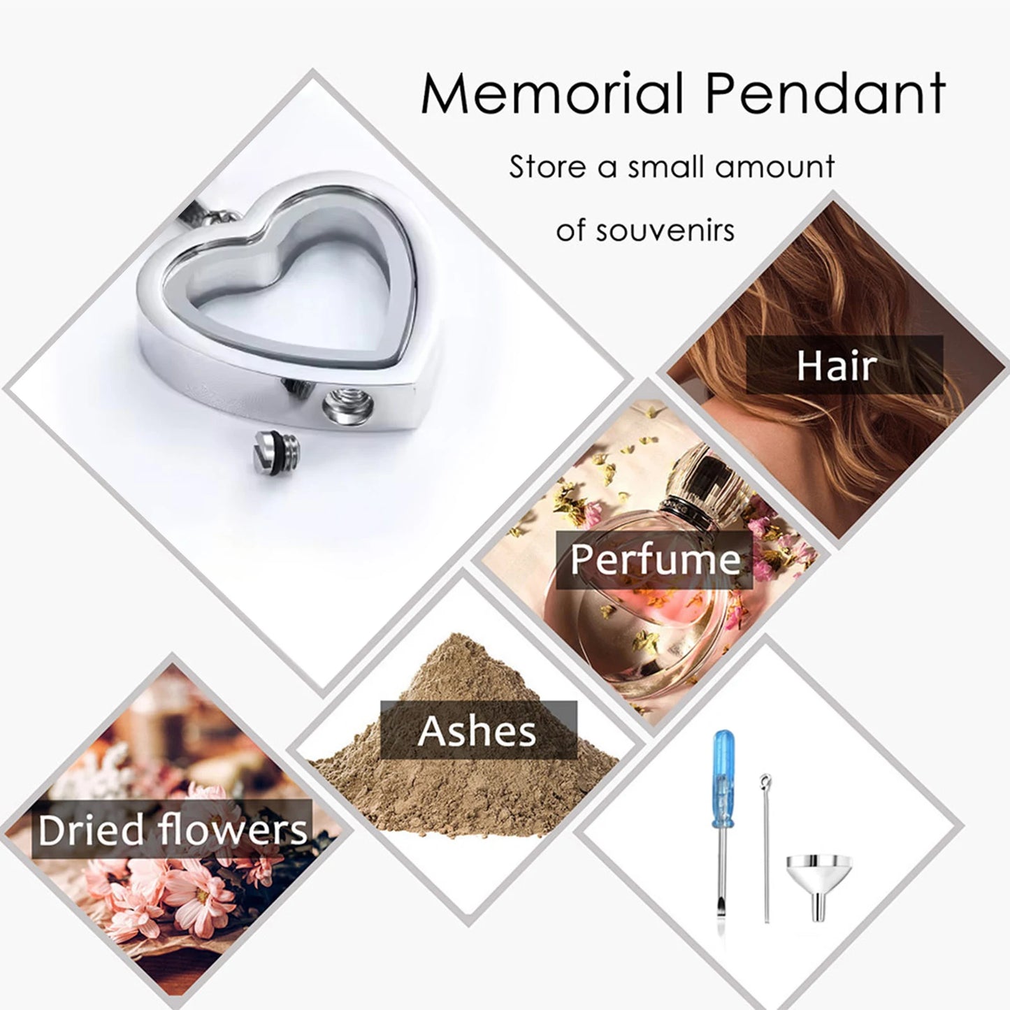 Glass Cremation Jewelry Necklace For Ashes Heart Memorial Lockets