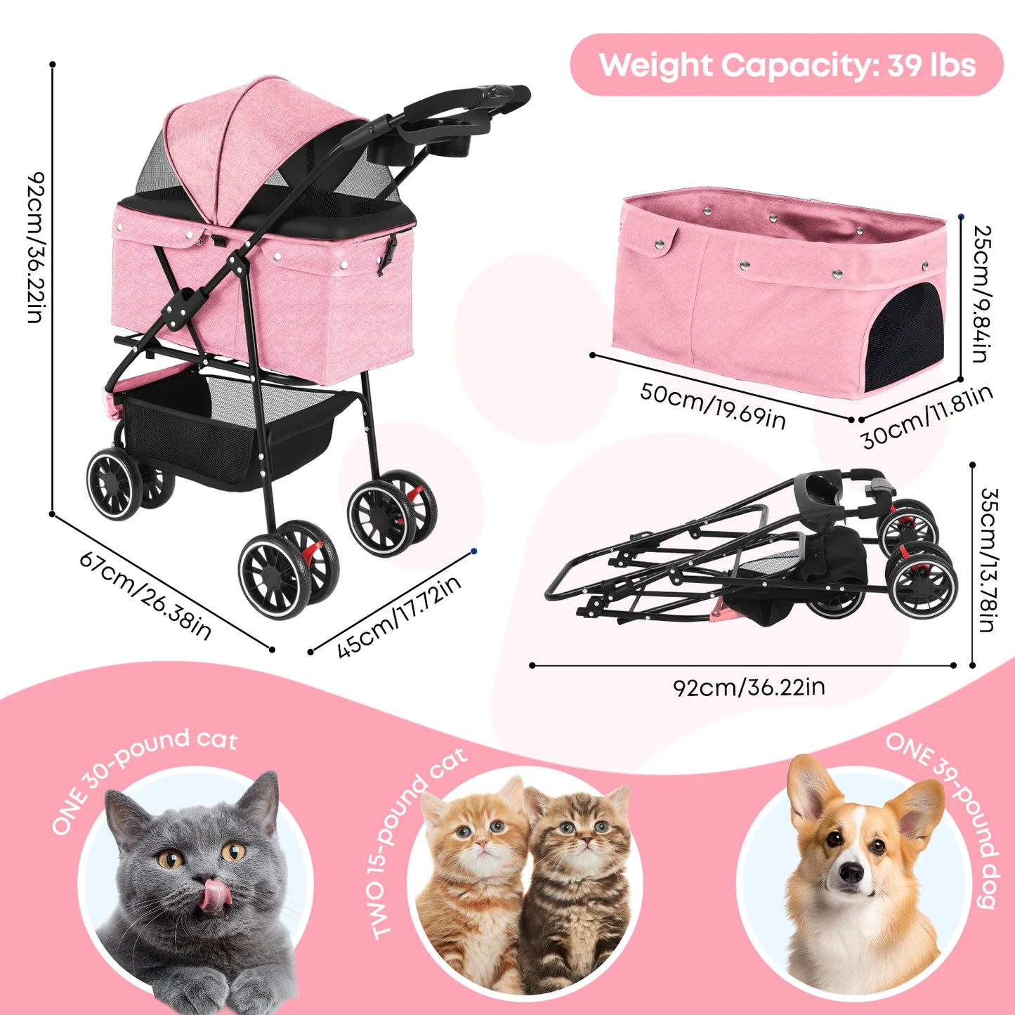 Pet Stroller For Small Puppy Dogs & Cats