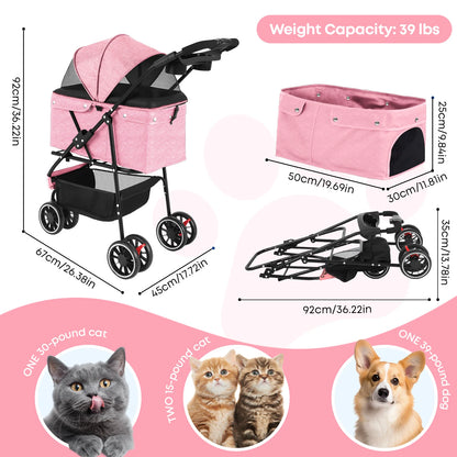 Pet Stroller For Small Puppy Dogs & Cats