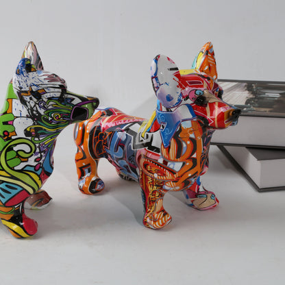 Nordic  Art, Painted Graffiti Corgi Dog Statue