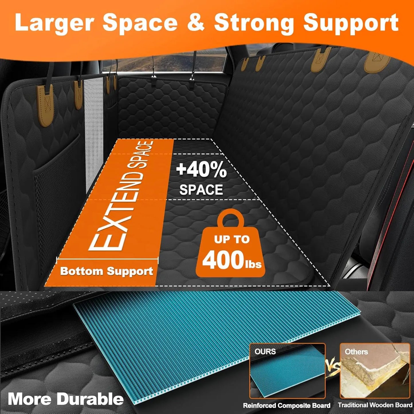 Car Back Seat Dog Cover with Hard Bottom