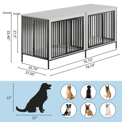 78.74" XL Double Dog Crate Furniture  Removable Divider TV Stand