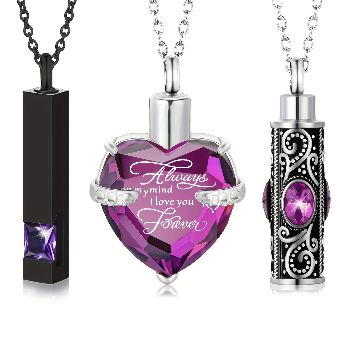 3pcs Cremation Jewelry Heart/Bar/Cylinder Urn Necklaces