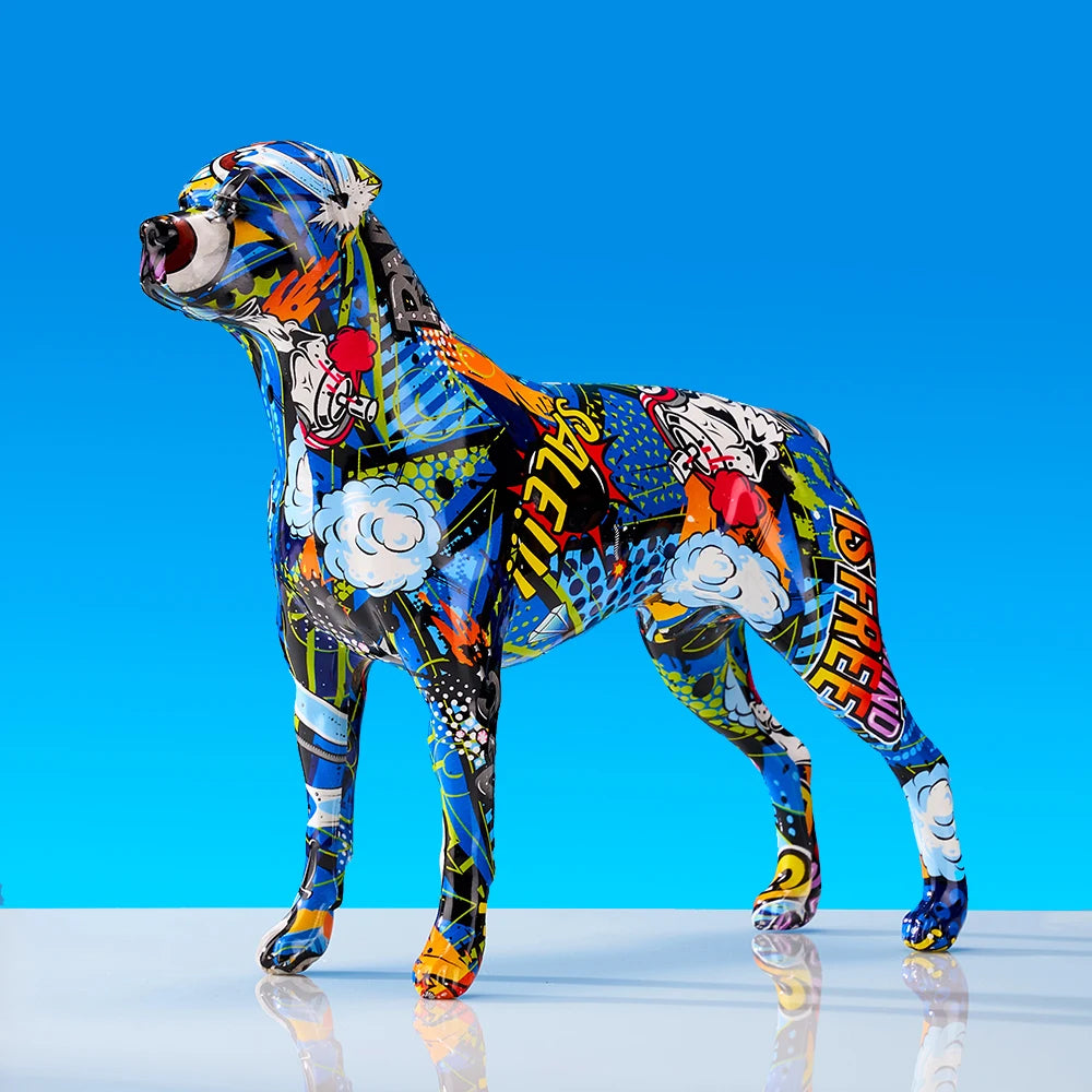 Colorful Art Animal Rottweiler Statue