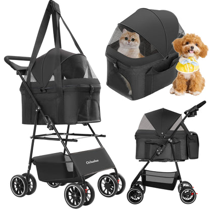 3 in 1 Pet Stroller For Pets, Detachable Carryier